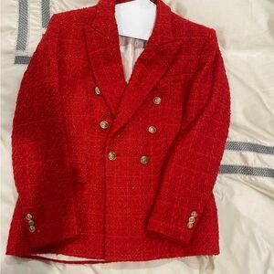 Zara Red Textured Fabric Blazer